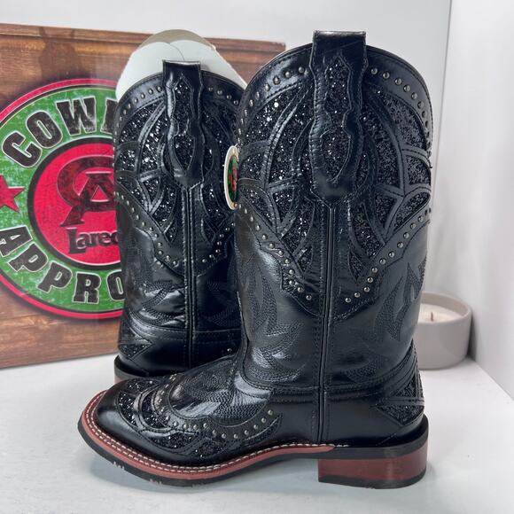 Laredo Eternity Studded Glitter Square Toe Cowboy Boot Black 5970 Women 7.5 NWB - Picture 7 of 11
